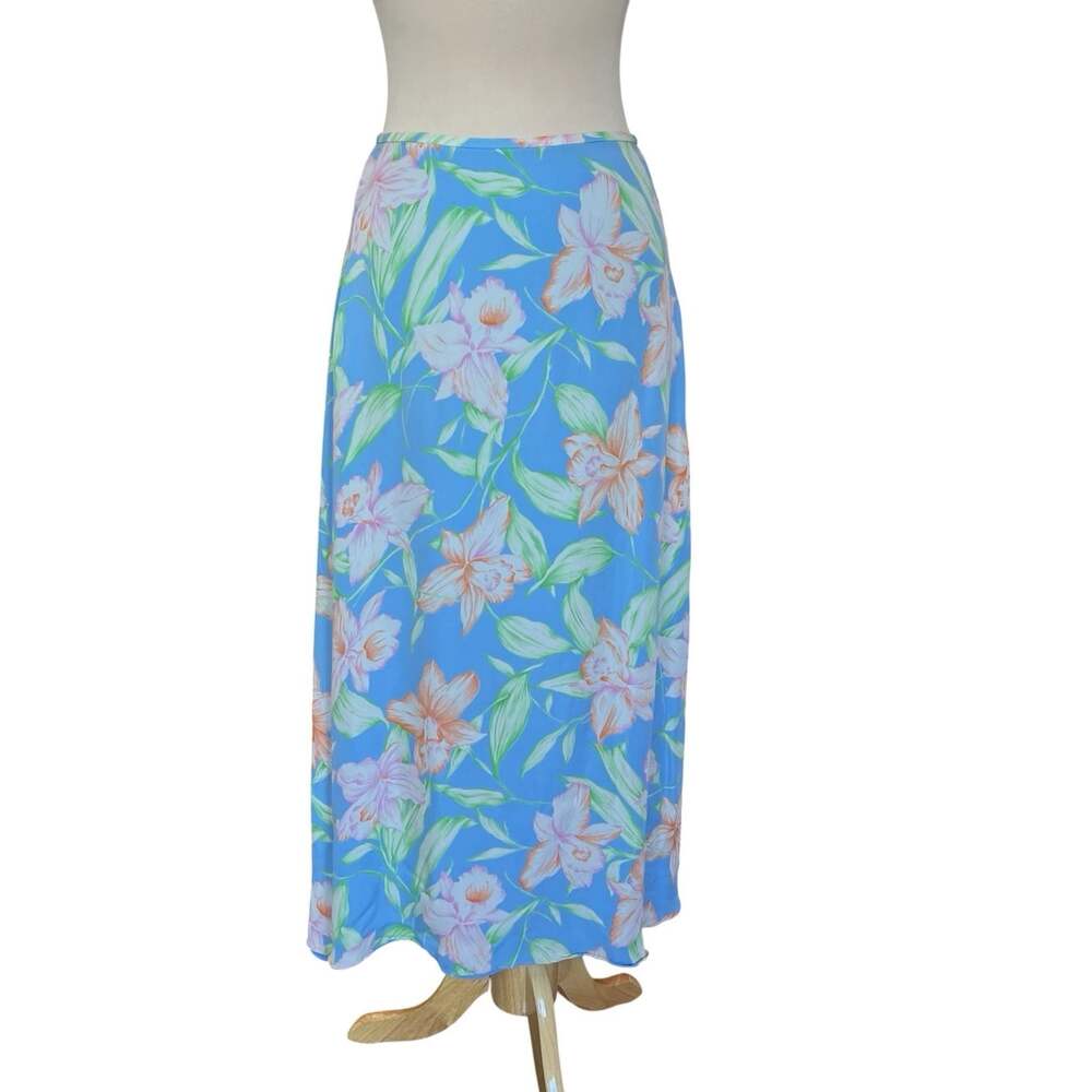Lauren Ralph Lauren 100% Silk Maxi Skirt Size 10 Blue Floral Print